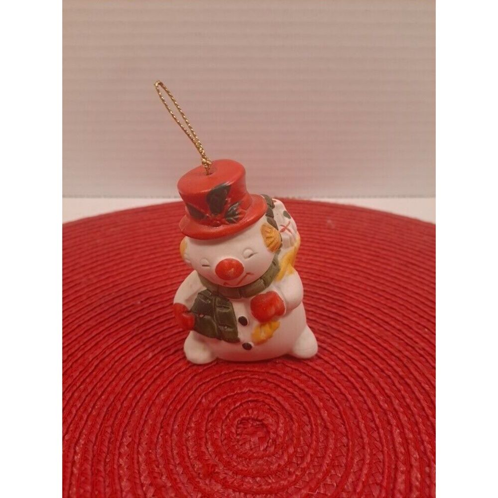 Vintage Snowman Christmas Tree Ornament Ceramic Bell Holiday Décor 3 Inches Tall